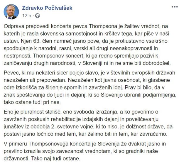 Ministrov zapis na Facebooku
