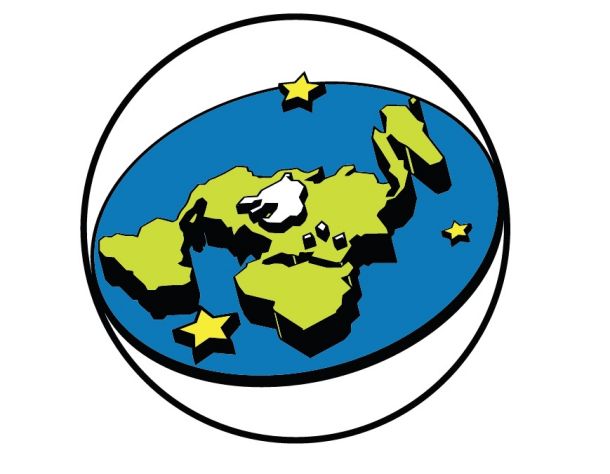 Znak druženja Flat Earth Society, katerega člani verjamejo v to, da je Zemlja ploščata ... 