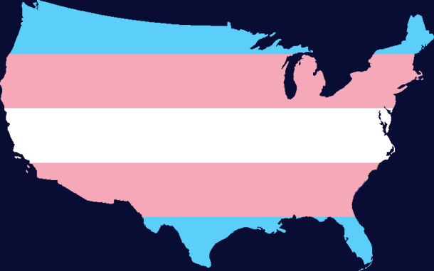 Zastava, ki zastopa transspolnost ... na zemljevidu ZDA