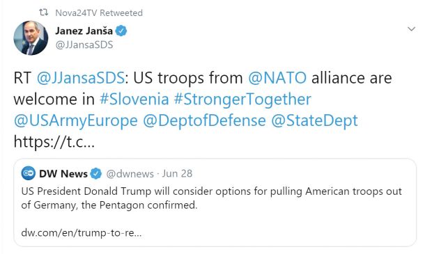 Janez Janša predlaga ZDA, naj svoje vojake namestijo v Sloveniji.