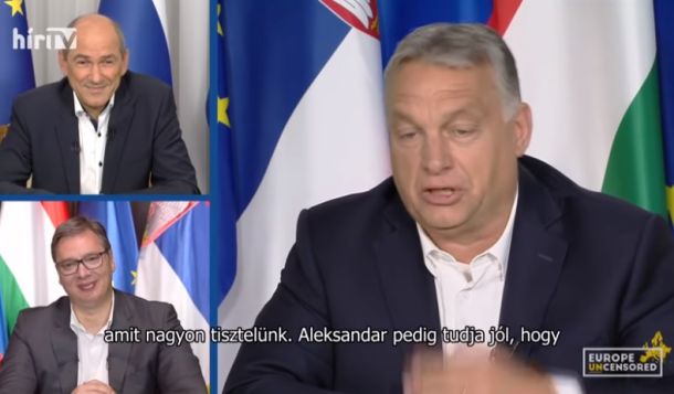 Viktor Orban med laskanjem Janezu Janši