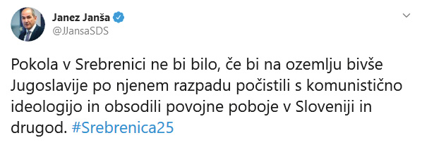 Janšev morbidni tvit o Srebrenici