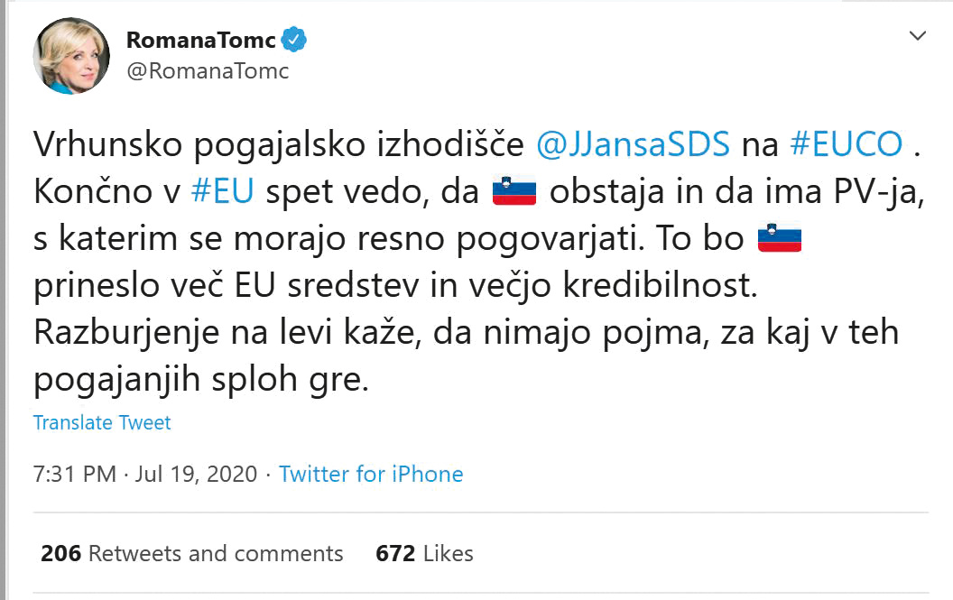 Evropska poslanka Romana Tomc o vrhunskih potezah našega velikega voditelja premiera Janeza Janše.