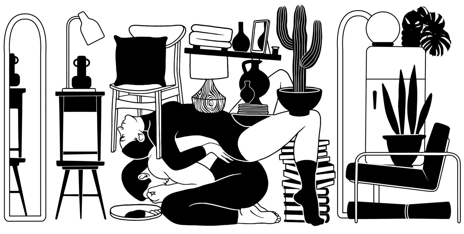 “Zapomnite si, da vse v življenju potrebuje ravnotežje”, ilustracija za Dame Products, trgovino s spolnimi pripomočki.