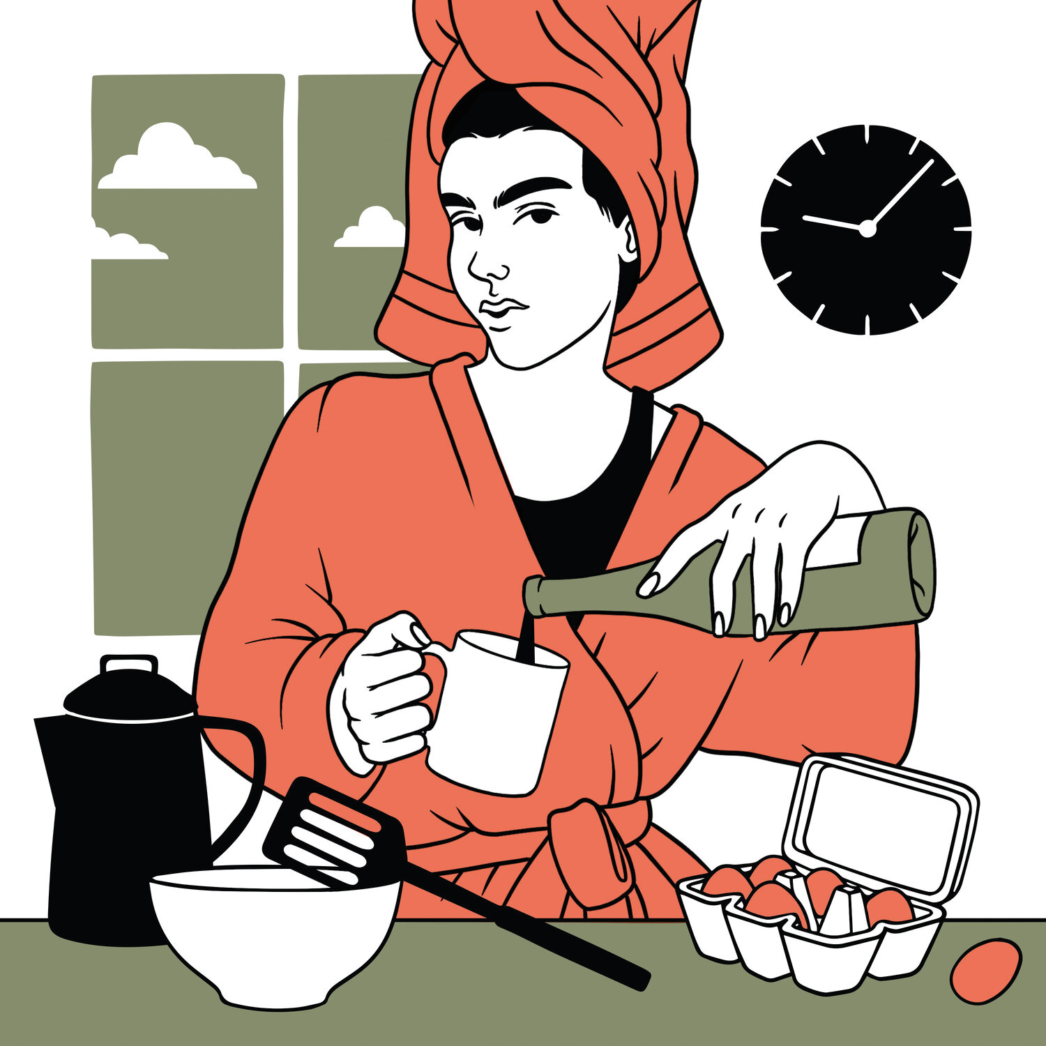 Ilustracija za članek o popivanju med karanteno, ki je bil objavljen v The New York Times. 