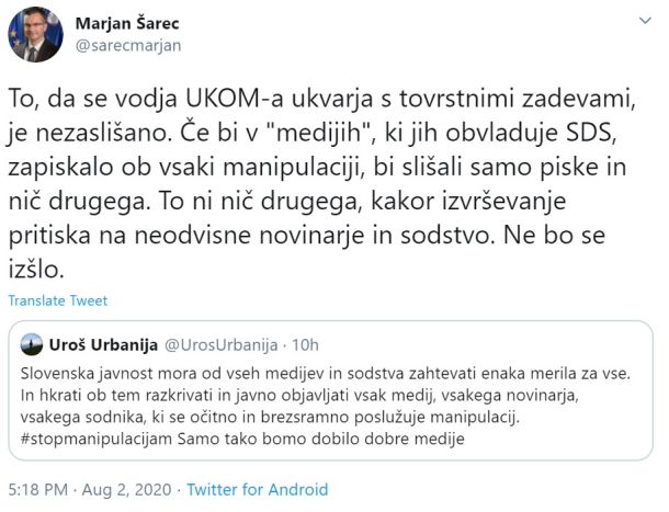 Odziv predsednika LMŠ Marjana Šarca