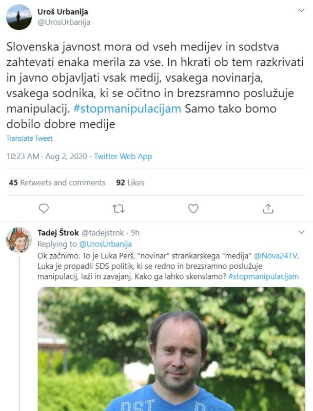 Poziv Uroša Urbanije na Twitterju in prvi odgovor ... 