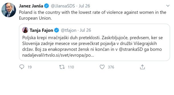 Janšev zapis na Twitterju 26. 