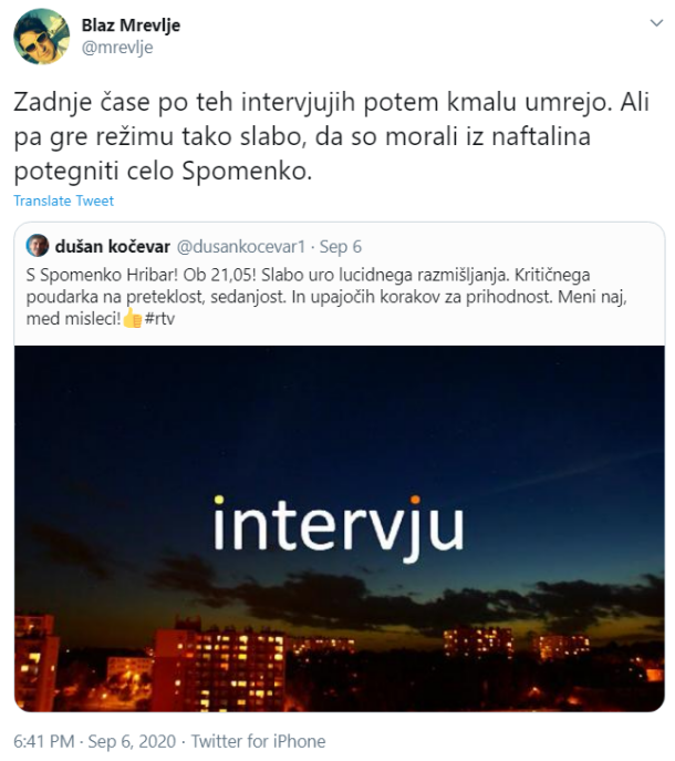 Sporna izjava dr. Mrevljeta na Twitterju