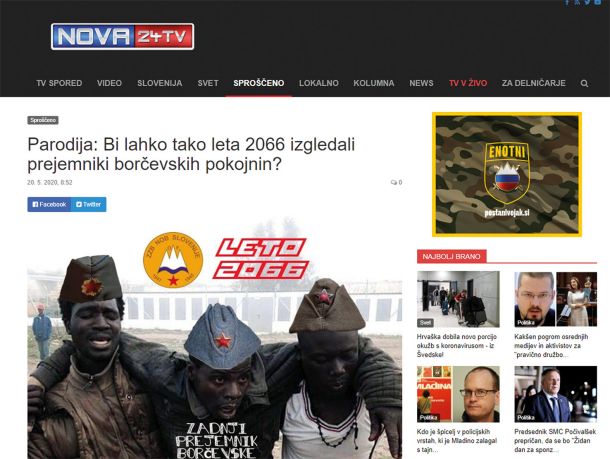 Oglas za Slovensko vojsko na strankarskem internetnem portalu Nova24TV