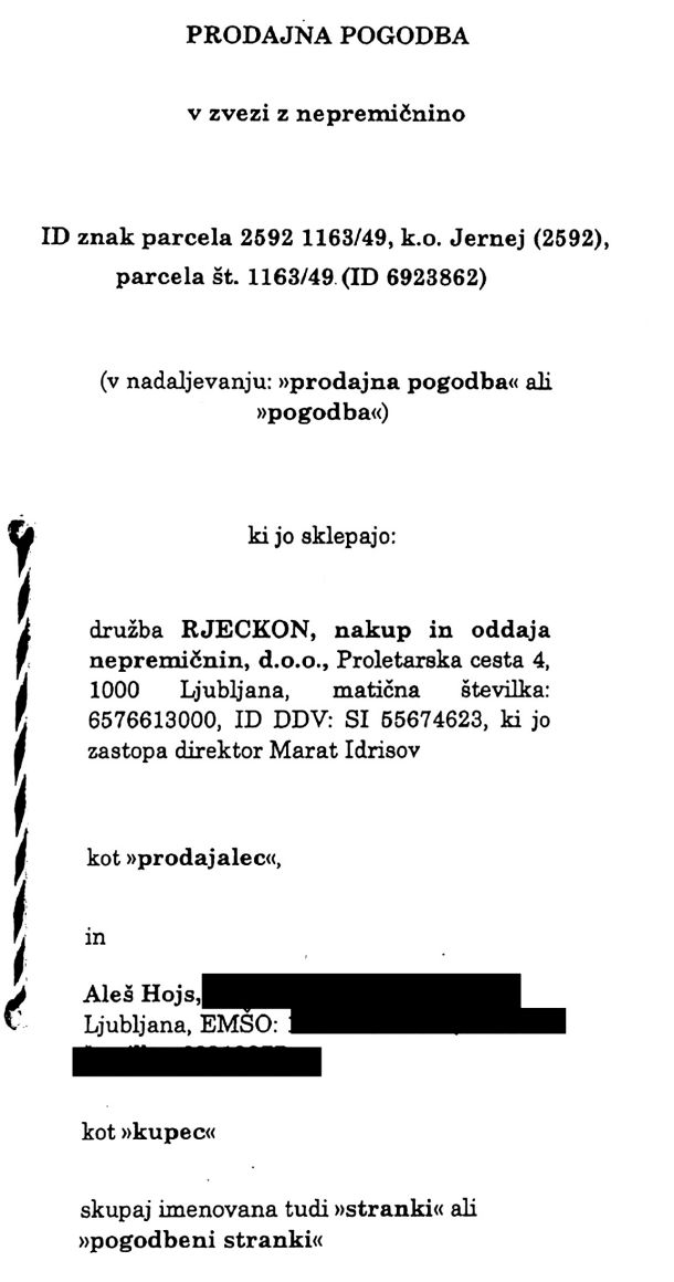 Kupoprodajna pogodba je bila sklenjena lani. Prodajalec jo je hotel skriti in podatkov iz nje ni sporočil geodetski upravi, čeprav je to prekršek.