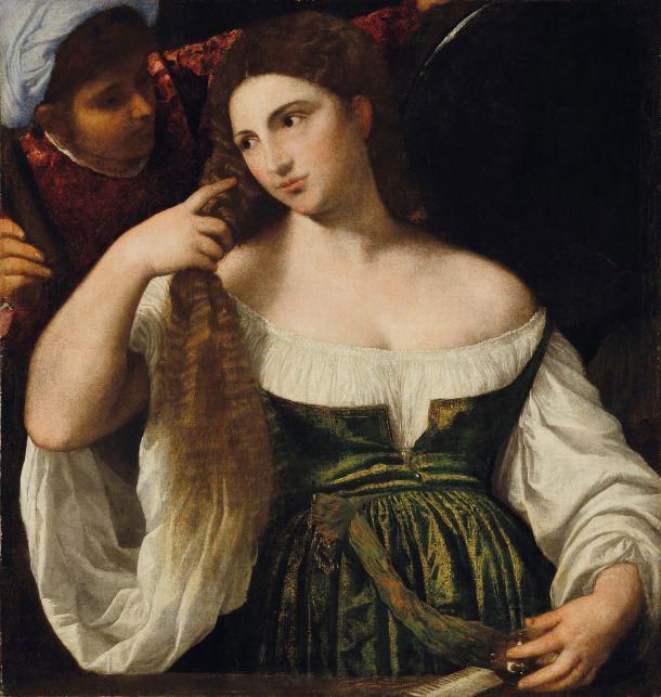 Tiziano Vecellio, im. Tizian, Mlada ženska pri toaleti, (po 1515)