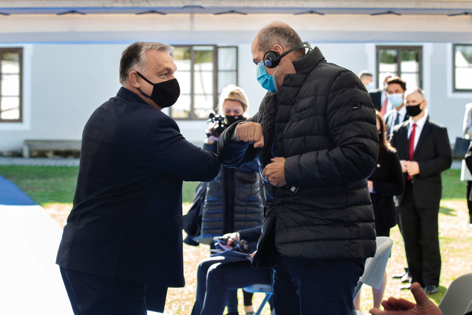Madžarski premier Viktor Orbán in slovenski premier Janez Janša na slovesnosti ob uradnem začetku gradnje daljnovoda Cirkovce–Pince, 13. oktober, Kidričevo | Borut Krajnc