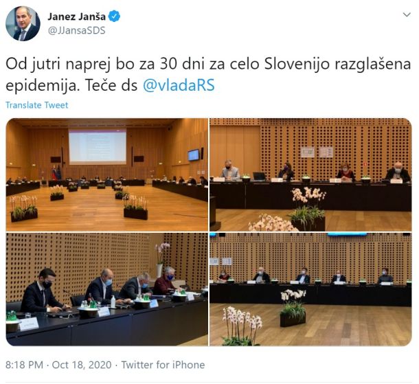 Današnji zapis predsednika vlade RS na Twitterju