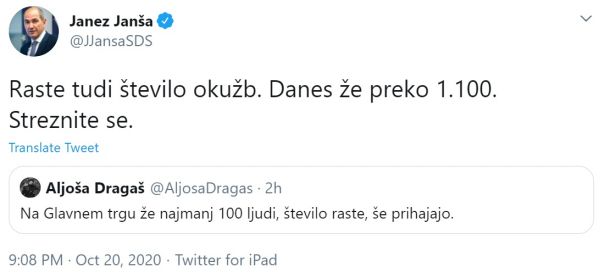 Zapis predsednika vlade RS na Twitterju