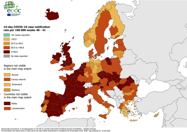 Ko je predstavil drugi zemljevid, na katerem so bile vse regije v Evropi označene z oranžno ali rdečo, pa je ugotavljal, da »ni nikjer nič več zelenega«, in nato sklenil, da se »razmere slabšajo tudi v Skandinaviji«. Pri tem zemljevidu ni pojasnil, na katero obdobje se nanaša.