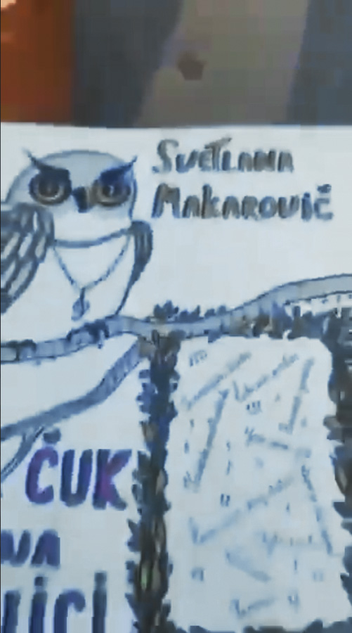 Izseki iz videoposnetka, ki ga je na Twitterju objavila skupina Rumeni jopiči in v katerem eden od njenih članov, med katerimi so tudi neonacisti, v smeti zaluča zbirko pesmi za otroke Svetlane Makarovič.