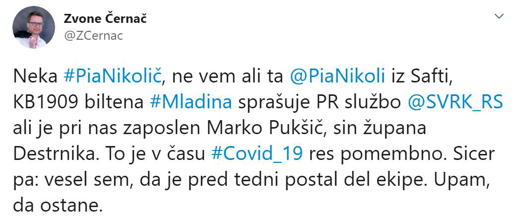 Namesto da bi ministrstvo odgovorilo na vprašanje, se je po Twitterju raje oglasil minister Černač in obračunal z novinarko Mladine. Dostojno, ni kaj.