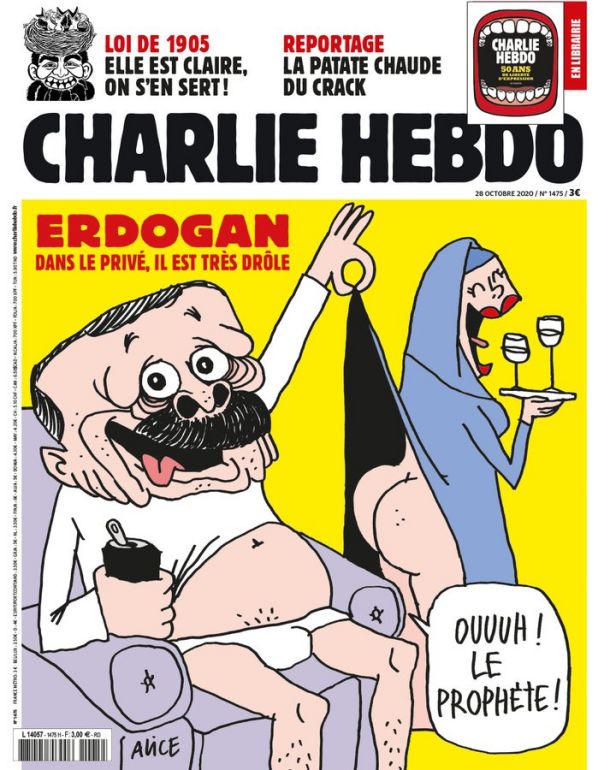 Današnja naslovnica satirične revije Charlie Hebdo, ki je zmotila Erdoganove podpornike v Turčiji 