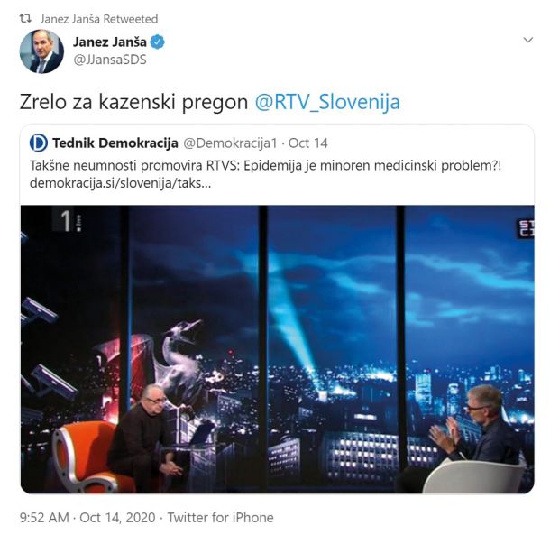 Grožnja predsednika vlade Janeza Janše specialistu interne medicine in paliativne oskrbe dr. Matjažu Figlju zaradi besed, ki jih je v oddaji Studio City izrekel v povezavi z epidemijo.