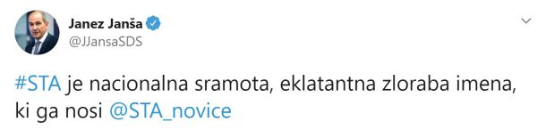 Premierjev napad na Slovensko tiskovno agencijo. Uredništvo se je na obtožbe odzvalo in v javni izjavi zapisalo, da je »takšen način označevanja dela novinarjev STA, ki je sicer v lasti države, deluje pa kot javni servis, nedopusten, neargumentiran in daleč od drže, ki bi jo pričakovali od predsednika največje politične stranke in aktualnega premierja«.