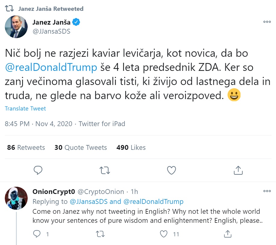 Janšev tvit o kaviar levičarjih