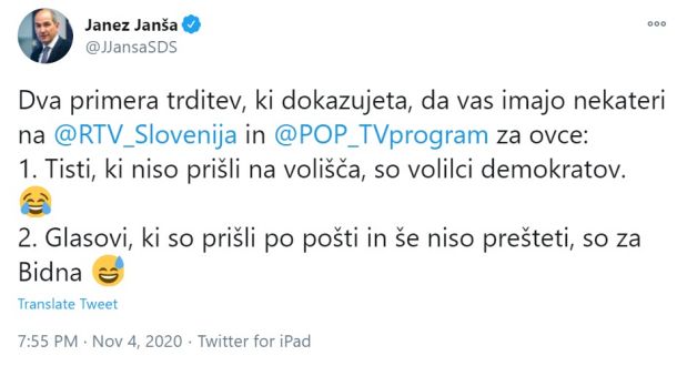 Janšev tvit o graji novinarjev