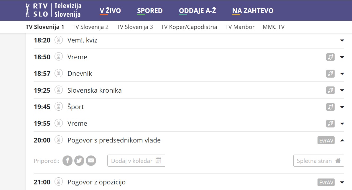 Četrtkov TV spored