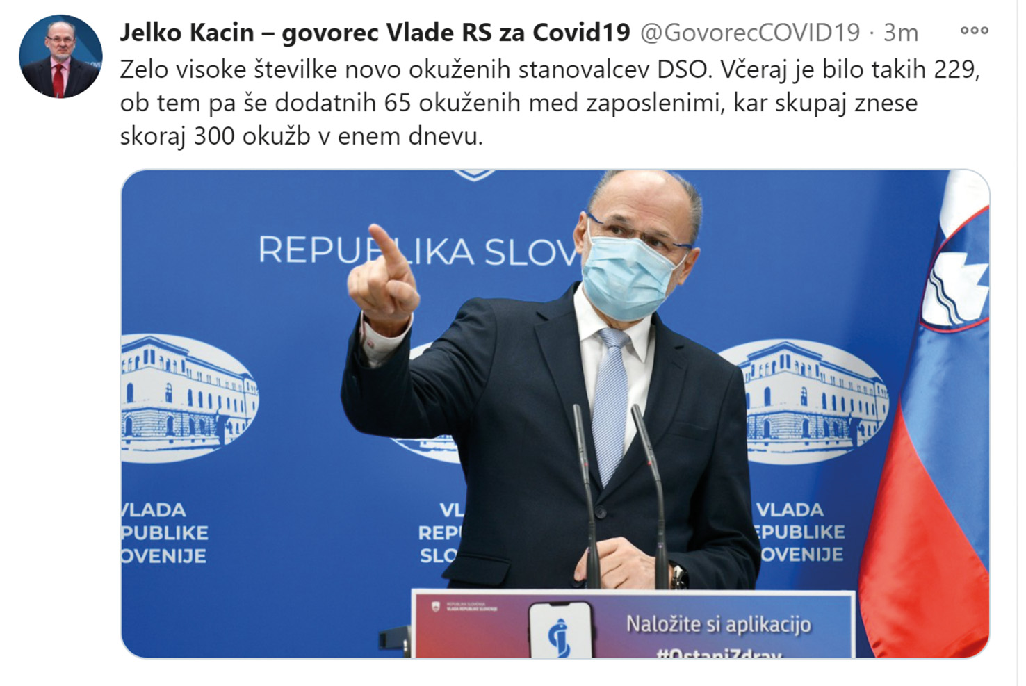 Kacinov tvit z dne 11. novembra o ponovnem vdoru virusa v domove za ostarele