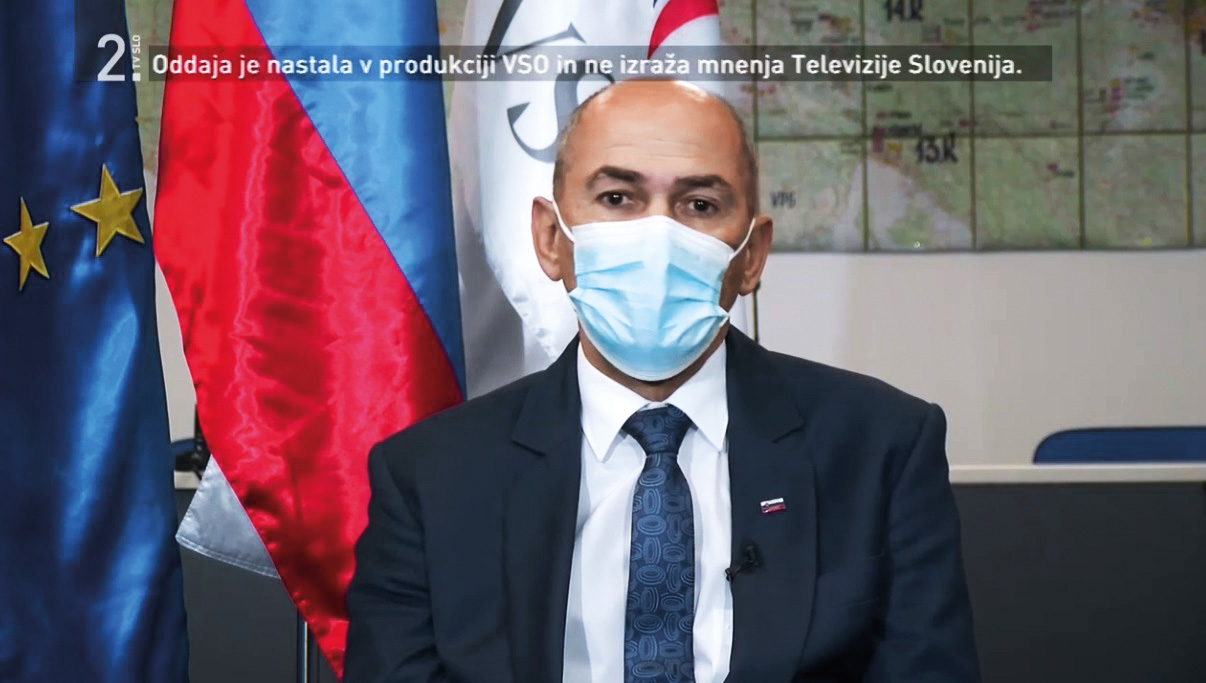 Pripis TV Slovenija med govorom osamosvojitelja Janeza Janše 