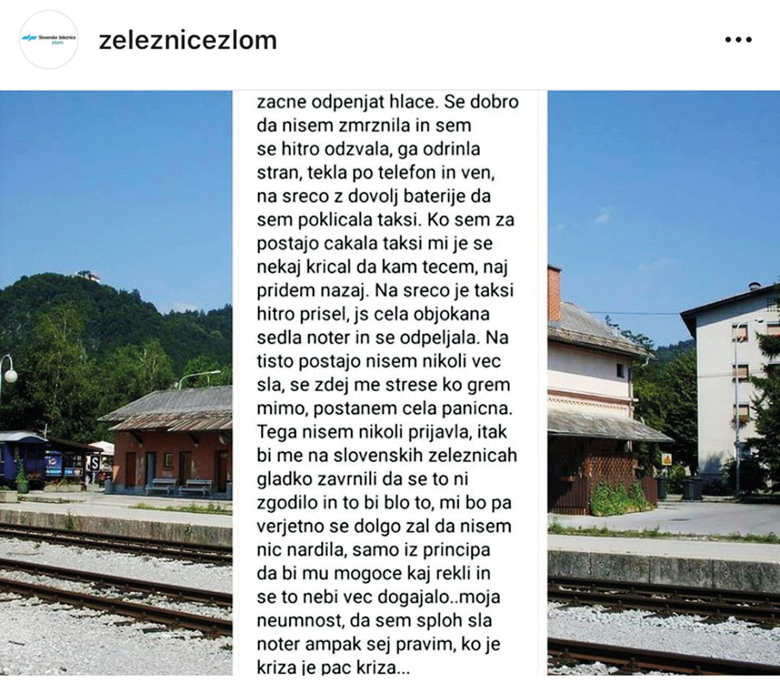 Izsek obširnejše izpovedi o izkušnji s spolnim nadlegovanjem med potovanjem s Slovenskimi železnicami na Zeleznicezlomu