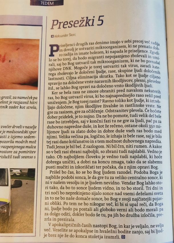 Sporni zapis v tedniku Demokracija