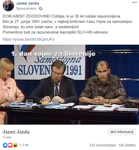 Janševa sponzorirana objava na Facebooku