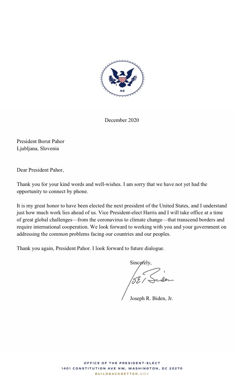 Bidnovo pismo, ki ga je na Twitterju objavil Borut Pahor