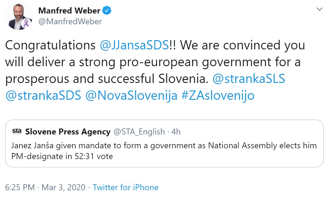 Weberjev današnji zapis na Twitterju