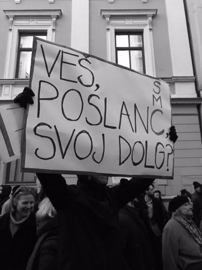 Protest pred sedežem stranke DeSUS