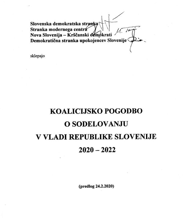 Prva stran koalicijske pogodbe s podpisi