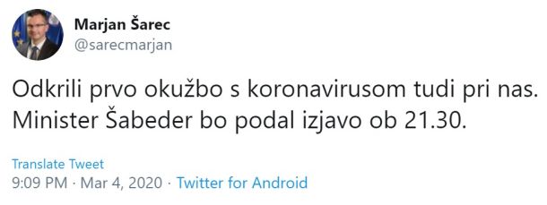 Tvit Marjana Šarca