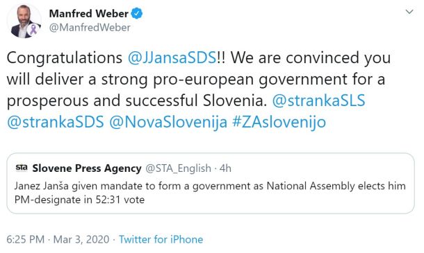 Weberjev današnji zapis na Twitterju