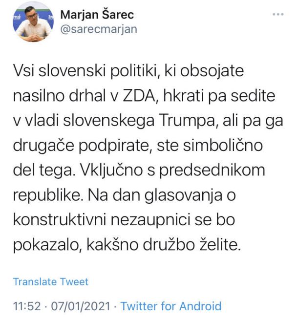 Marjan Šarec in njegov današnji tvit