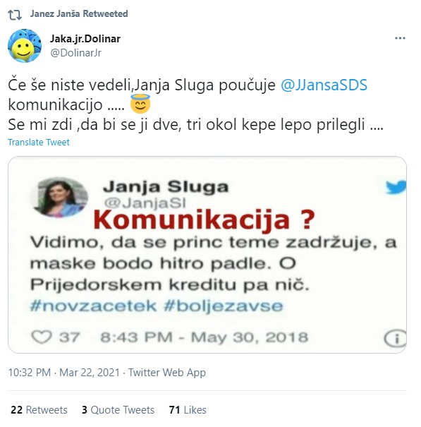 Janševa poobjava spornega tvita