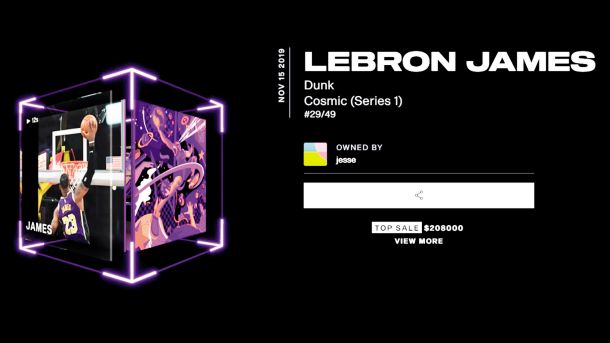 Digitalne zbirateljske kartice športnikov so ligi NBA prinesle že 200 milijonov evrov: samo digitalna kartica LeBrona Jamesa 168 tisoč evrov.