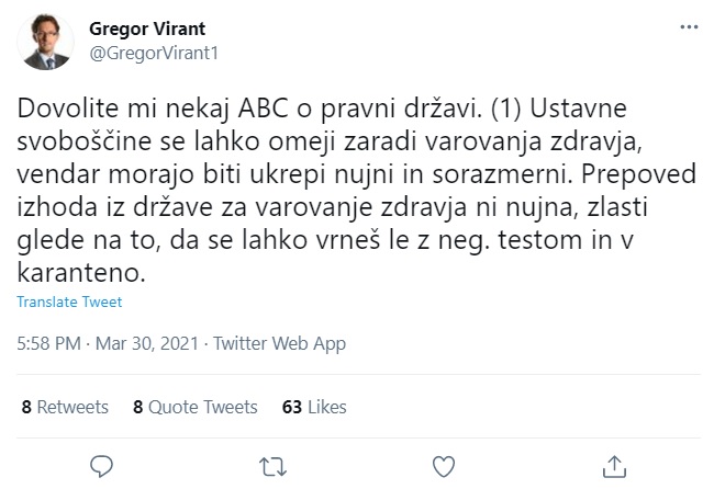 Virant Hojsu: »Oglasil sem se le zato, ker gre za učbeniški primer, kaj pravna država ni«