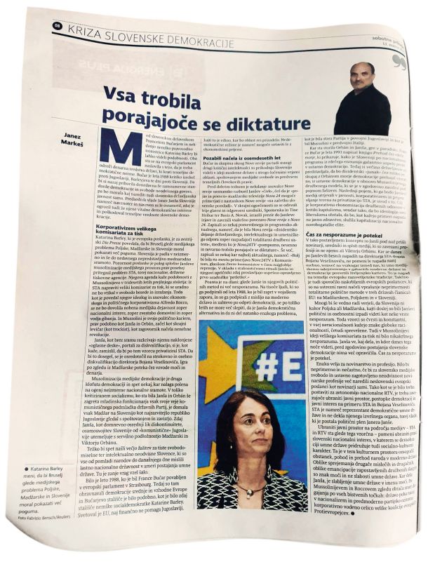 Dva obraza časopisa Delo in njegove Sobotne priloge. Že stiskan članek Janeza Markeša (na levi) je bil po posredovanju umaknjen, naklada Sobotne priloge pa je bila stiskana še enkrat, namesto članka pa je bil objavljen oglas za časopis. Delo je kasneje, tudi zaradi vprašanj Mladine, cenzuriran članek sramežljivo objavilo na internetnih straneh, ni pa ga oglaševalo na družbenih omrežjih.