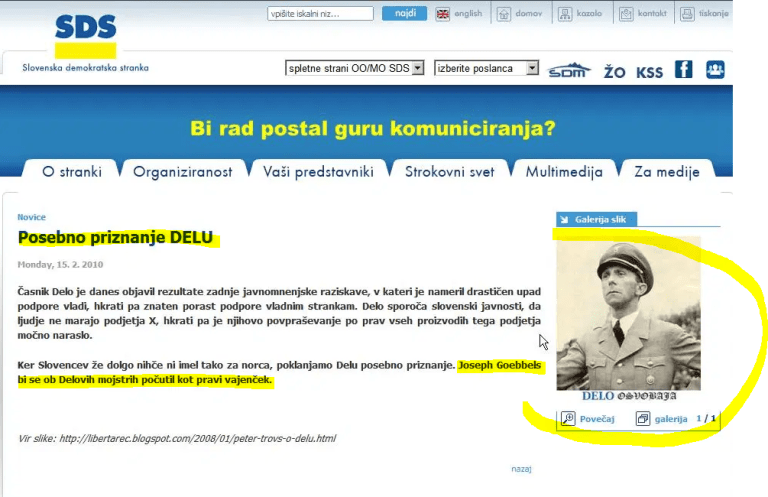 SDS primerja časopis Delo z nacistično propagando