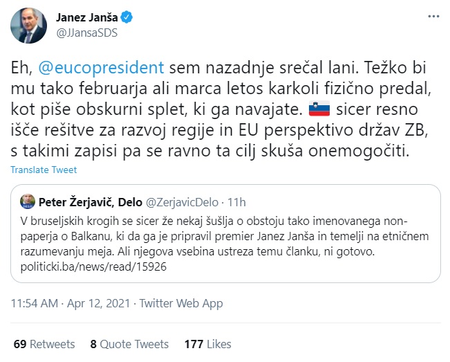 Janšev odziv na Twitterju