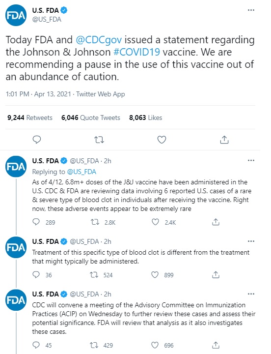 Ameriška zvezna uprava za hrano in zdravila (FDA) danes na Twitterju