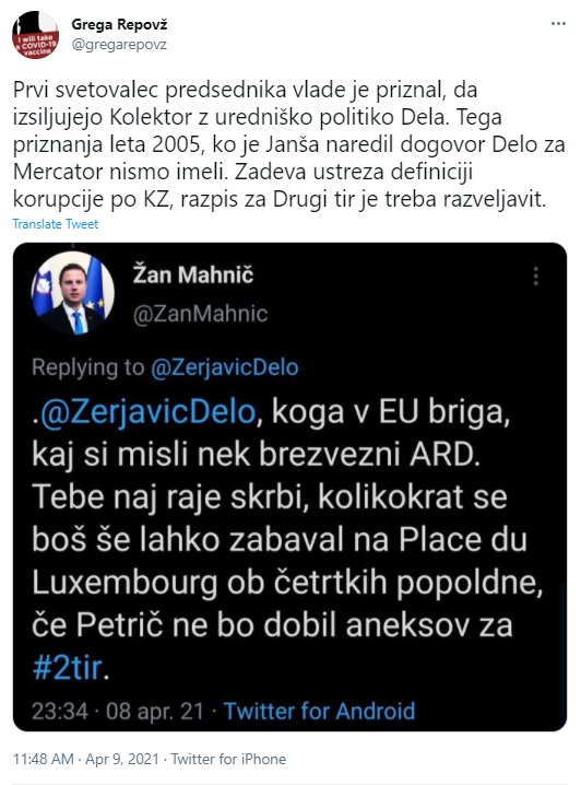 Odziv urednika Mladine na Mahničevo grožnjo Delovemu novinarju