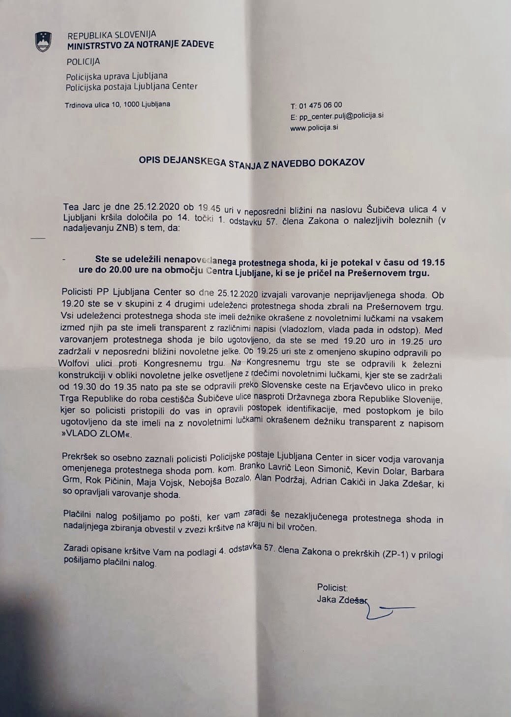 Dokument, ki ga je na Twitterju objavila predsednica sindikata Mladi plus