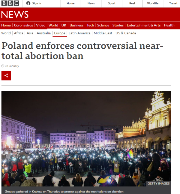 Močna in dinamična demokracija: BBC News o prepovedi splava na Poljskem